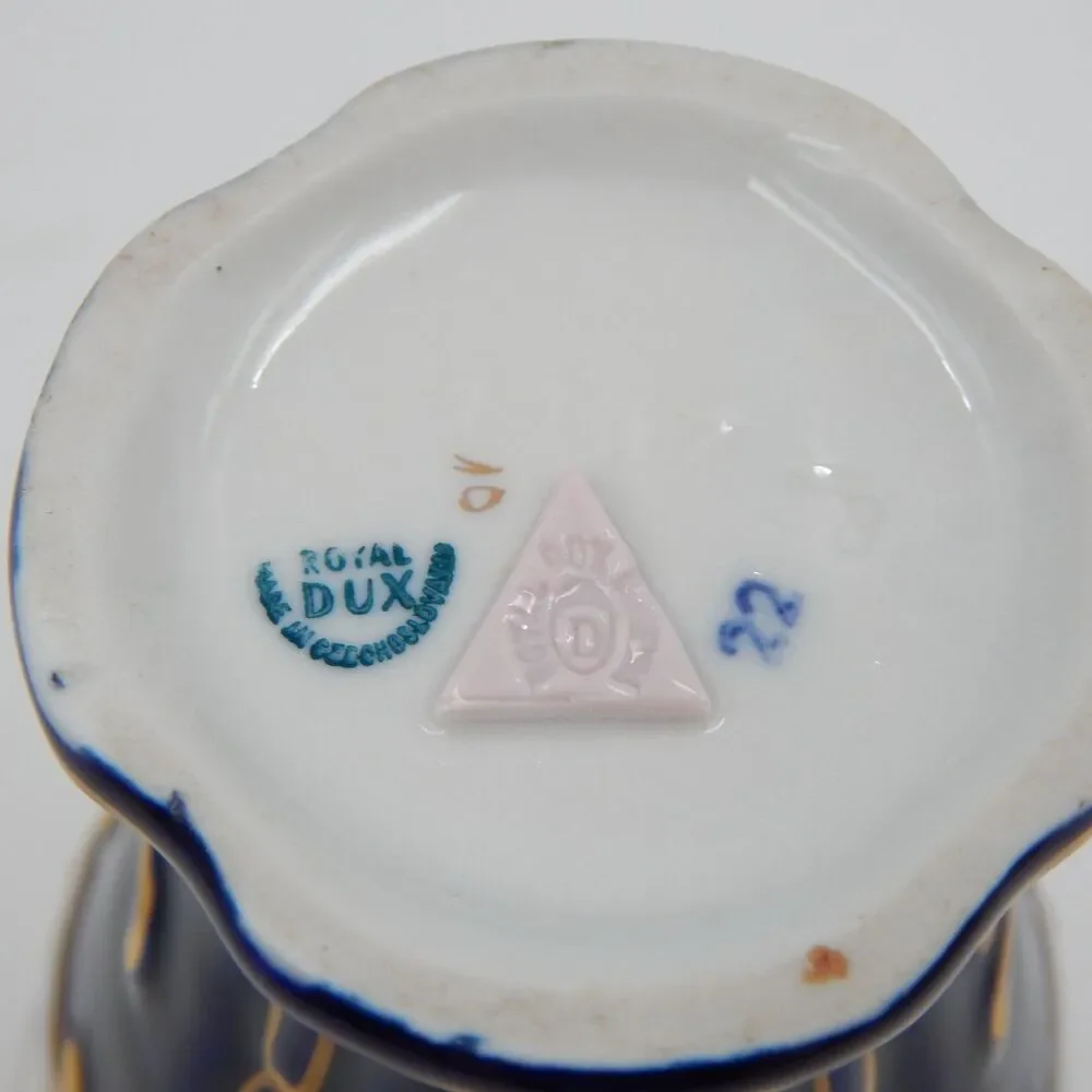 Royal Dux Countess Collection Cobalt Blue Gold Hand Painted Vase Czechoslovakia